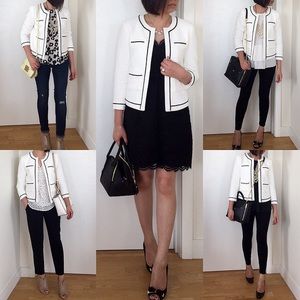 Ann Taylor Collarless Tipped Jacket, Chanel style